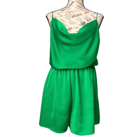Vici Treat Satin Cowl Neck Romper in Green Size Extra Large - Picture 3 of 10